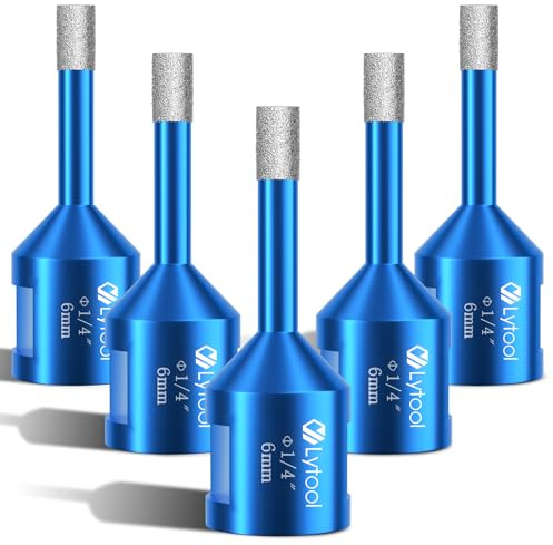 Diamant Fliesenbohrer 6 mm Lytool 5 tlg Diamantbohrer Glasbohrer | für M14 Winkelschleifer zum Bohren von Fliesen, Glas, Marmor, Granit, Feinsteinzeug
