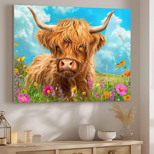 Malen nach Zahlen Erwachsene Blume, Malen nach Zahlen Rinder DIY Handgemalt Ölgemälde Kit Hobby Erwachsene Kreativ Mit Pinseln und Acrylfarbe Knitterfreie Leinwand Kit, Home Wand Deko 30x40cm J-364