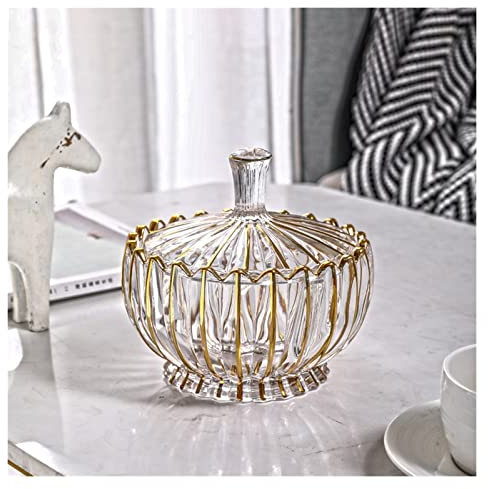 Élégant sucrier en verre avec couvercle en cristal transparent pour décoration de salon, accents dorés modernes, boîte à sucre élégante pour le rangement à la maison (couleur : A)