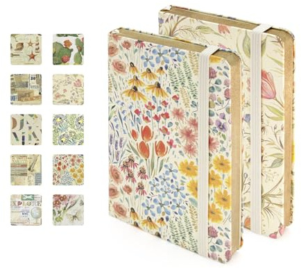 WETLOTE A6 linjerad anteckningsbok set med 2, Florentiner & Provence-serien, italienskt blommigt papper, 80gsm papper, 74 sidor, gyllene skivor, bakficka, 9 × 14 cm (persika + tulpan)
