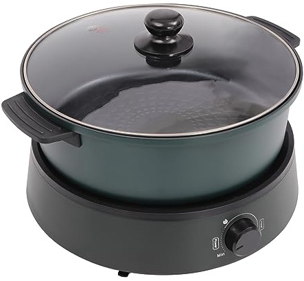 Electric Hot Pot Cooker, Shabu with Removable Separate Design Multifunctional BBQ Grill 4L Non-Stick Pot, for Party, Family and Friend Gathering,with Multi-Power Control, Cooker Tempered Glass,Green