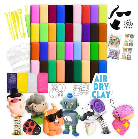 CRAFTY CATS Arcilla Polimerica Secado al Aire 36 Colores 4 Unidades de Espuma para Juegos 11 Herramientas y 78 Accesorios Plastilina Pasta de Modelar para Niños de 3 a 12 Años