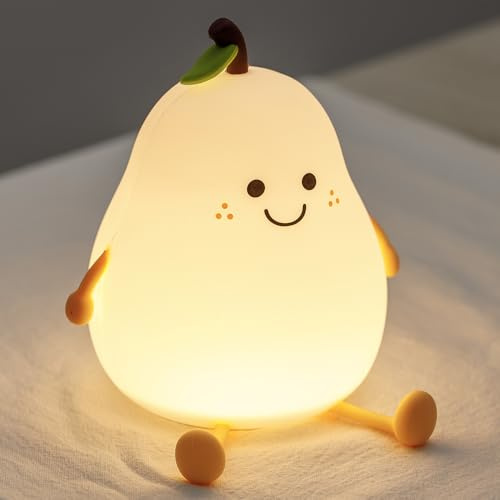 Veilleuse LED en forme de poire en silicone spongieuse, veilleuse fantaisie pour chambre d'enfant, lampe tactile rechargeable, 7 couleurs changeantes, intensité variable/minuteur, décoration de