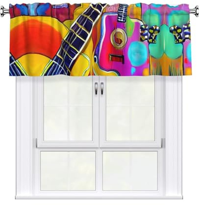 Jkkghll Cortina de color con estampado acústico y guitarras, 137 x 45,7 cm, elegante tratamiento térmico para ventanas de cocina y baño