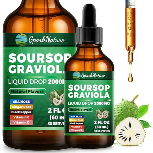 Soursop Drops 2000mg per Bottle | Soursop Bitters + Sea Moss + Ginger Root Extract | Supports Immunity & Gut Health | Non-GMO, Sugar Free, Gluten Free, Natural Flavors | 2 Fl Oz (60ml)