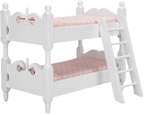 Keenso Puppenbett, 1:12 Puppenhaus-Etagenbett aus Holz mit Leiter, Bezauberndes Design für Kinderspiel und Raumdekoration (Punkt)