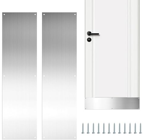 Zócalo para puertas exteriores – Escudo de puerta de acero inoxidable, panel de protección de metal | Placa de acero 304 de 41 x 11 cm, protección duradera antiarañazos, diseño de hardware de fácil M
