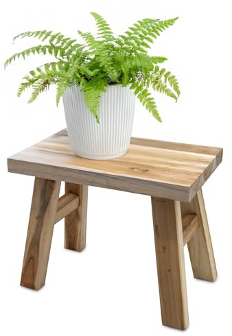 Spetebo Blombänk i teak natur rektangulär – 31 x 19 cm – dekorativ pall i massivt trä, rustik – äkta trä, växtstativ, blompiedestal, miniatyr, träbänk, dekoration, träpall