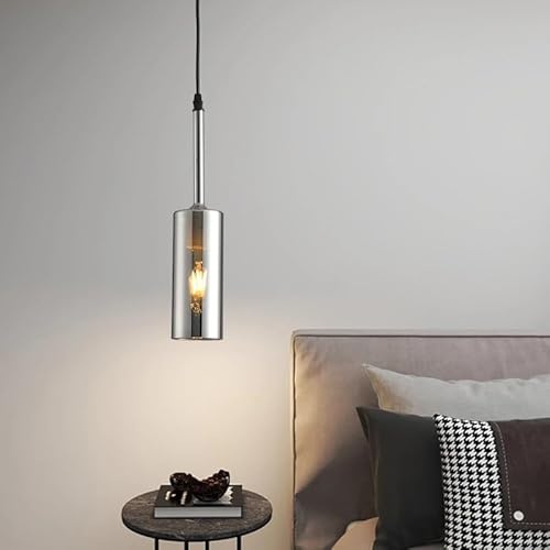 LED Chandeliers, Bedroom Bedside Chandelier Modern Simple Atmosphere High-Grade Sense of Light Luxury Main Bed Headlamp Glass Dining Room(1 Head soot D10,Cool White)