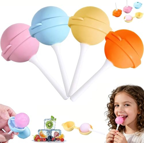 Reusable Silicone Lollipop Ice Cream Maker Mold, Homemade Popsicle Molds, DIY Creative Ice Pops for Summer, Silicone Popsicle Maker for Juice, Yogurt & Frozen Treats, Fun Dessert Mold (4pc)