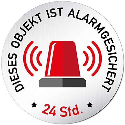 Türschilder24 XXL Türschild • Ø 100 mm rund • Schild Alarm gesichert • aus veredeltem Aluminium Vollmaterial • geschliffene Edelstahloptik • 100% Made in Germany