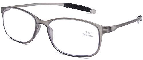 DOOViC Blaulichtfilter Computer Lesebrille Eckig Rahmen Grau Brille mit Stärke Lesehilfe/Sehhilfe für Damen/Herren 1,25