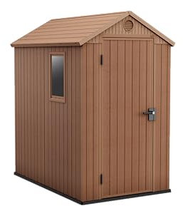 Darwin 4x6 Garden Shed with Natural Wood-Look | Evotech Composite, Weather-Resistant & Maintenance-Free | Outdoor Storage for Tools, BBQs & Bikes | Heavy-Duty Floor & Lockable Door