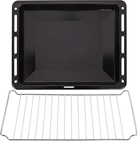 ICQ set di teglie con griglia | Smaltato | Leccarda | Griglia da forno cromata e teglia smaltata per forno | Griglia di cottura 42 x 37,5 cm | Adatto per Bosch Siemens Neff Constructa