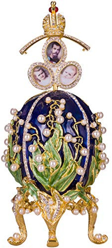 Danila-Souvenirs Uovo in Stile Fabergé con cornici per Foto Gigli della Valle (Mughetti) 19 cm Blu