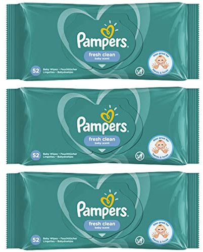 156-624 x Baby Wet Wipes PAMPER'S Sensitive Soft Gentle Fresh Babies No Fragrance Unscented Newborn Nappy (3X Fresh Clean PAMPERS Packs (156 Wipes)