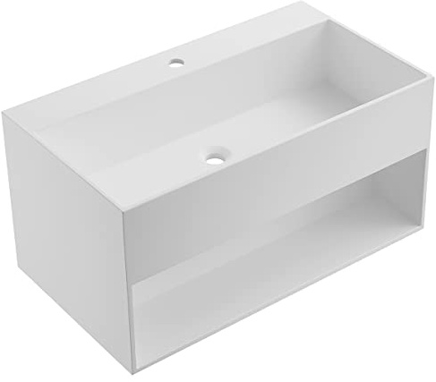 Serene Valley Bathroom Floating Vanity, 24 Wall-Mount Sink with Built-in Towel Space, Solid Surface Material in Matte White, SVWS607-24WH