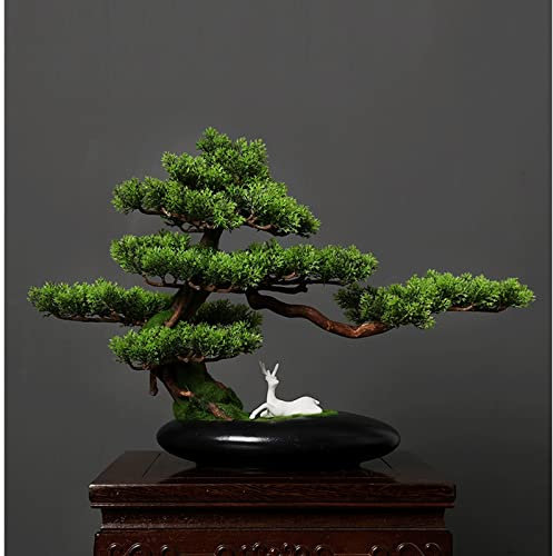 FAMoUsGoods Handmade Artificial Bonsai Welcoming Pine Tree, Simulation Potted Plant DIY Decorative Bonsai, Desk Display Fake Tree Pot Ornaments For Home, Office Fake Plant