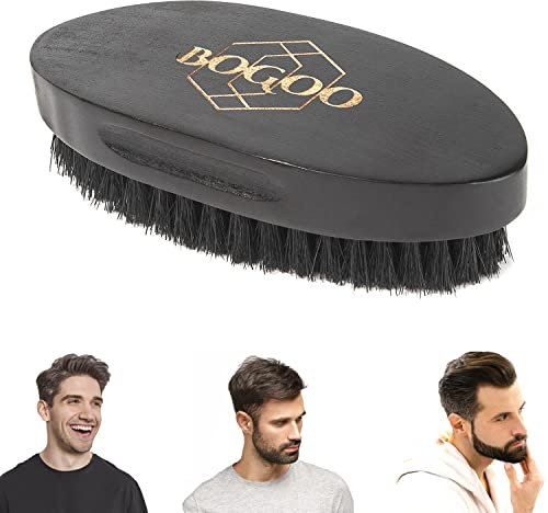 BoGoo Hand Palm Dark Oak Military Hair & Beard Brush - Grooming Tool with Boar Bristles for All Hair Types