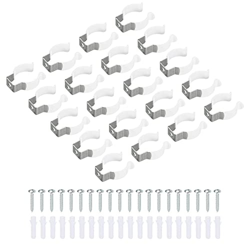 sourcing map T8 U Clips Holder Bracket for LED Light Bulb Mounting Bracket Support Stainless Steel Fluorescent Tube Holder Screw Pipe Clamps Spring Holder Tool Clips, White Pack of 20