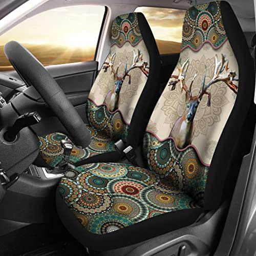 601 2Er Set Autositzbezüge Atmungsaktiv Auto-Schonbezüge Sanft Auto-Zubehör Schalensitzbezug Vordersitzbezug Universal Für SUV Hirsch Mandala, Geschenk Für Hirschliebhaber Jagd Leben Jagd Partner