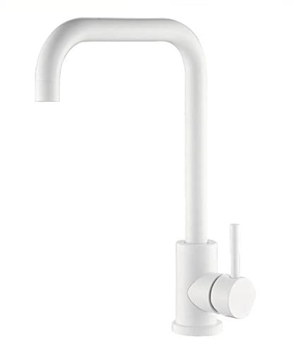 Vetrineinrete® Rubinetto per lavello da cucina a canna alta quadrata miscelatore per lavandino orientabile (Bianco)