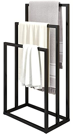 VERFARM Freistehender Handtuchhalter, Handtuchhalter Stehend, mit 3 Handtuchstangen, Handtücher Handtuchständer Badetuchhalter, Badezimmerzubehör, Schwarz