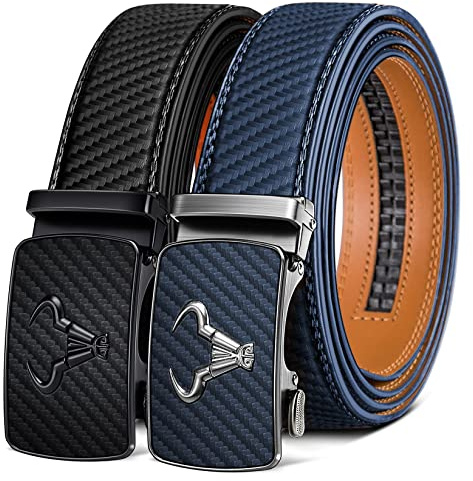 BULLIANT Gürtel Herren 2er, Gürtel Ratsche 35mm,Größe Angepasst | Herren Automatik-Ledergürtel verstellbar mit Geschenkbox für Anzug & Jeans