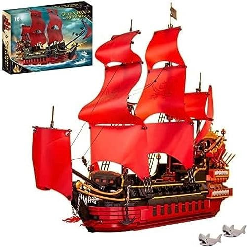 JOMIOD Piratenschiff Technik Bausteine Modell, Queen Annes Revenge Schiff groß Piratenschiff Bausatz, 3694 Klemmbausteine MOC Schiff Segelschiff Spielzeug Modular Buildings Kompatibel mit Lego