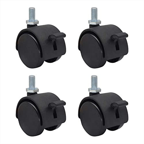 BAtlam 4er-Pack 1,5-Zoll-Nylon-Kunststoff-Ersatzrolle für Möbelräder, Bürostuhl-Lenkrolle mit metrischem Gewindeschaft, 8 mm x 15 mm, mit Feststellbremse