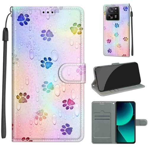 KENHONER Handyhülle für Xiaomi 13T / 13T Pro, Fußabdruck | Premium Leder Flip, Klappbar, Stoßfest, Magnetisch, Standfunktion, Kartenfächer, Wallet Handyhülle