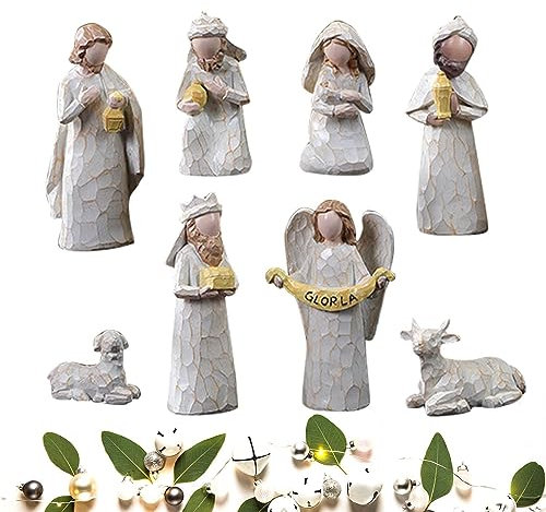Niktule Weihnachtskrippen 10 Stück Krippenfiguren aus Kunstharz,weihnachtskrippe Kinder Weihnachtskrippe zum Basteln für Kinder,Harz-Festivalfiguren,Dekorationsgeschenk für Männer und Frauen