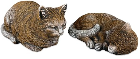 gartendekoparadies.de 2 Katzen im Set Braun, Steinfigur, H. 17/11 cm, 13 kg, Frostsicher aus Steinguss für Außenbereich