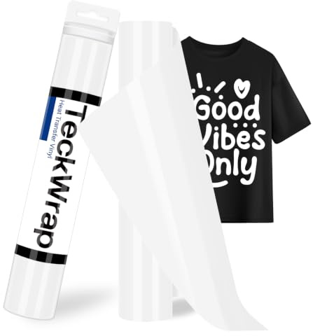 TECKWRAP Heat Transfer Vinyl, 30.5 cm x 305 cm White Iron On Vinyl for DIY Clothing, Shirts and Hats, Fabric White HTV Vinyl Iron On, Compatible with Heat Press and Craft Cutting Machines
