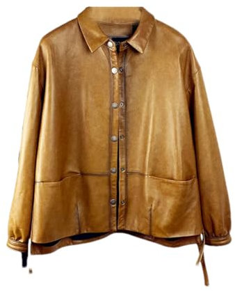 Hdhdeueh Damen Jacken Streetwear Full Sleeve Schaffell Leder Mäntel, Khaki9, 42