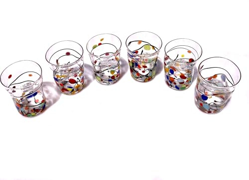 YourMurano-Ensemble de six gobelets en verre de Murano, verrerie soufflée à la main pour l'eau et le vin, verre à boire fabriqué en Italie, idée de décoration d'intérieur, cristal et pois multicolores