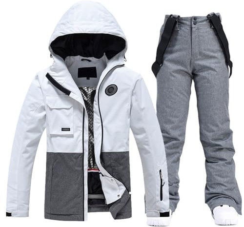 Skianzug Damen, Schneeanzug Damen 2 Teilig Skijacke & Skihose Set Wasserdicht Winddicht Warm Skianzug Reißverschluss Farblich Schneeanzug Winterkostüm Warme Atmungsaktiv Snowboard Skisuit