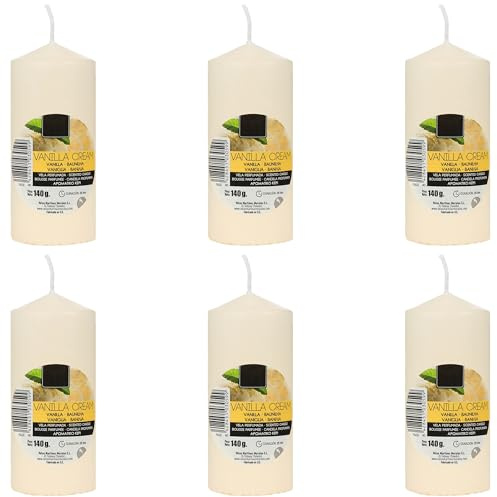 6 Stück Beige Duftkerze Duft Vanillecreme, Duft Stumpenkerzen 110x47mm 25 Stunden Dauer