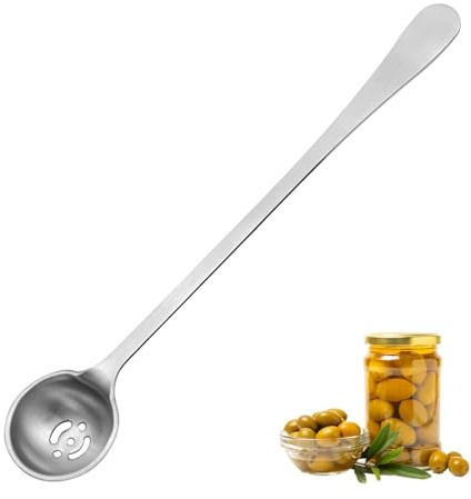 Cuchara de aceituna con agujero de drenaje, cuchara de pepinillos de acero inoxidable, cuchara ranurada, cucharas de cocina, tarro, herramientas de servir para aceitunas, encurtidos, cebollas, cerezas