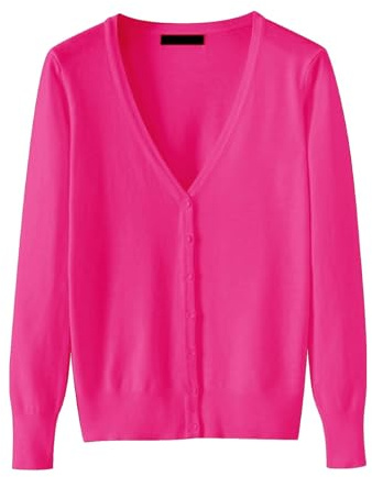 Angxiwan Holiday Essentials for Women Long Sleeve Cardigans for Women UK Lightweight V Neck Cardigan Sweater (Available in Plus Size) Lightweight Todays Deals of The Day Hot Pink