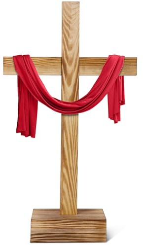 Lineshading 53,3 cm großes Osterkreuz aus Holz, unlackiert, stehend, dekorativ, Jesus Christus, katholisch, handgefertigt, Wandkreuz für Zuhause, Hochzeit, Kommunion, Kirche | Holzkreuz mit Blumenmotiv, Geschenk für Christen, stehendes Kruzifix, für Kirche, Hochzeit, Kommunion, katholischer Jesus