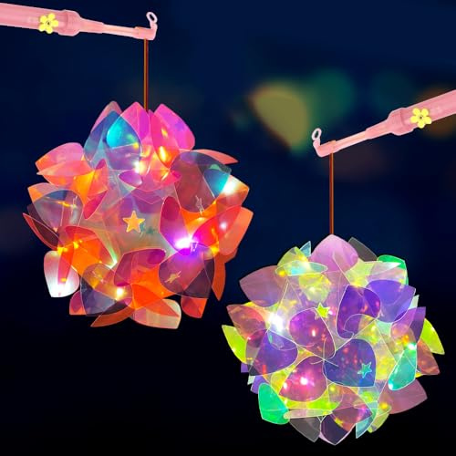 KUWUNG 2 Stück Laterne Kinder Mit Stab LED, Lampions, Tragbare St Martin Multicolor Laternen Bastelset für Karneval, Weihnachten, Kinderpartys, Kindergarten, Kostümpartys