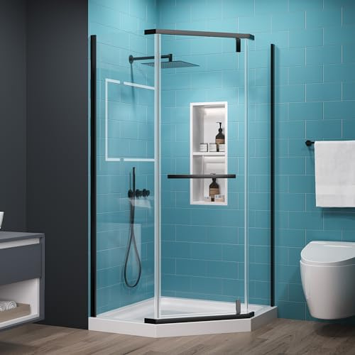 Comfystyle Neo-Angle Frameless Shower Door 38 in. W x 72 in. H, Corner Shower Enclosure with 1/4 Clear Glass, Pivot Shower Doors in Matte Black Finish (Shower Base Not Included)