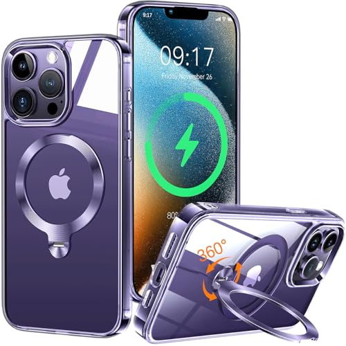 HaloArt 360° Girevole Supporto Magnetica Cover per iPhone 14 Pro Max [Stabile CD Anello Supporto per MagSafe] [N.1 Potenza Magnetica & Protezione Militare] Custodia Protettiva Antiurto Sottile, Viola