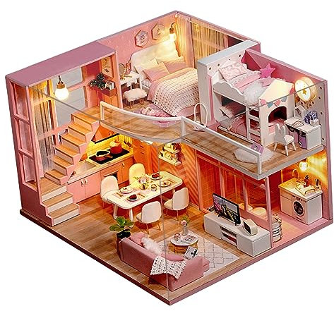 CIYODO Selbstgemacht Miniatur Hausspielzeug Holz Zum Zusammenbauen Für Kinder Und Familien Kreatives Cottage Modell Für Drinnen Und Geschenk