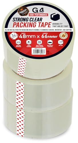 G4GADGET Pack of 3 Clear Packing Tape - Heavy Duty Transparent Tape 48mm x 66m - Ideal for Moving, Packing Boxes, and Secure Packaging