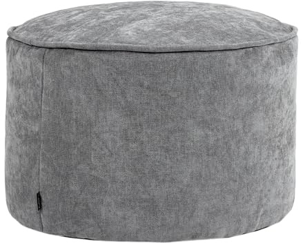 Icon Milano Hocker, Grau, Flauschiger Chenille Stoff, Samt Sitzsack, Sitzpuff, Pouf Hocker mit Füllung, Fußhocker für das Wohnzimmer, Deko Wohnzimmer