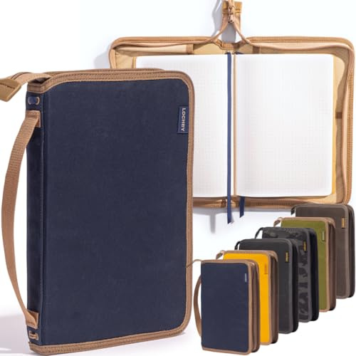 LOCHBY Feld-Tagebuch-Planer, wasserabweisend, gewachste Leinwand, Stiftschlaufe, inklusive Tomoe River Notizbuch, perfekt für Reisen, Kunst, Bullet Journal (Marineblau, A5)