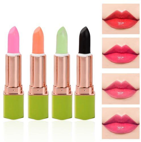 Set da 4 Rossetti Magici a Cambio di Colore con Aloe Vera, Balsamo Labbra Idratante e Nutriente a Lunga Durata, Lucidalabbra Temp. Sensibile, Regalo Perfetto per Donne e Ragazze