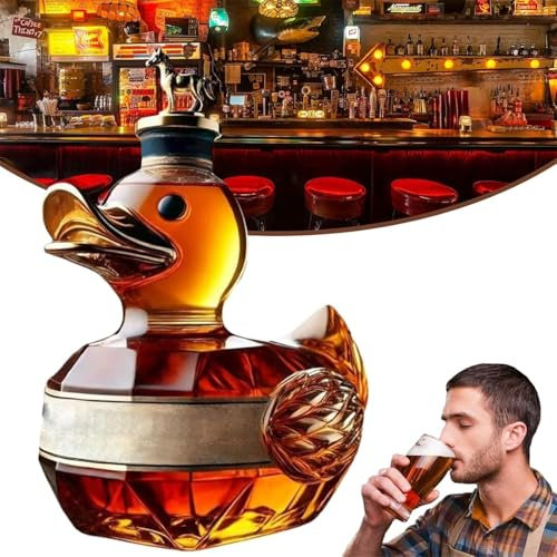 Divertida botella de pato de whisky, vasos de whisky grabados de 10 onzas, vasos de whisky para hombres, vasos de degustación de whisky, copas de vino lindas, decantador de whisky de pato, para los